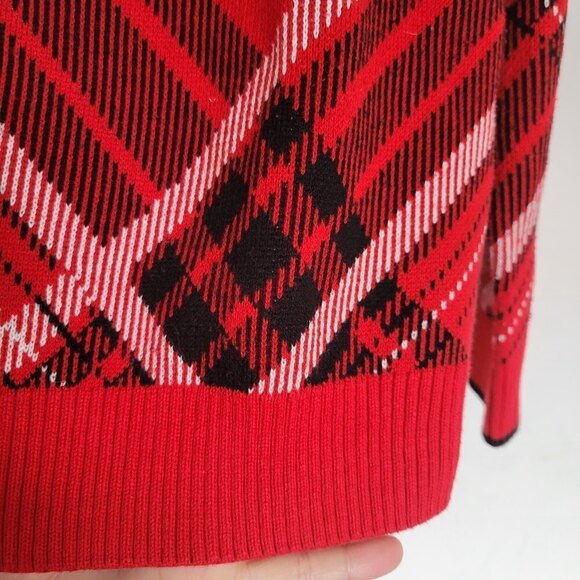 Charter Club Red Black White Plaid Crew Neck Long Sleeve Pullover Sweater Small - Picture 6 of 12